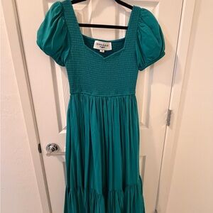 JessaKae Teal Puff Sleeve Smocked Bodice Maxi Dress